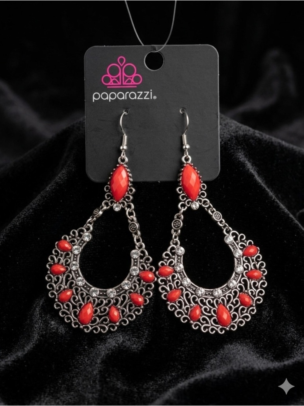 paparazzi Silver-Tone Red Filigree Teardrop Dangle Earrings